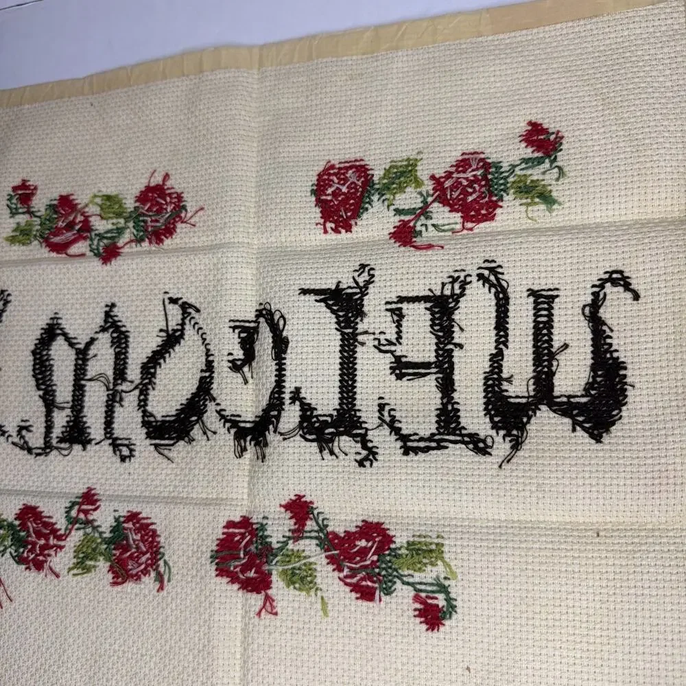 Cross Stitch Welcome Strawberries Finished Completed Sampler Vintage 80’s Gift